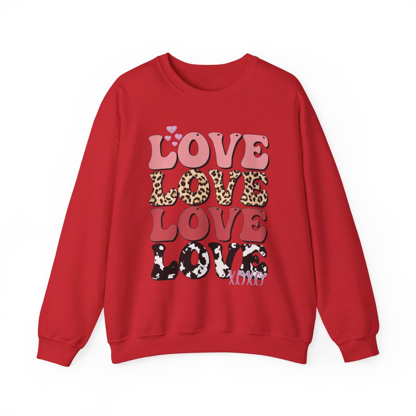 Love Pattern Crewneck Sweatshirt — Retro Leopard & Cow Print Graphic