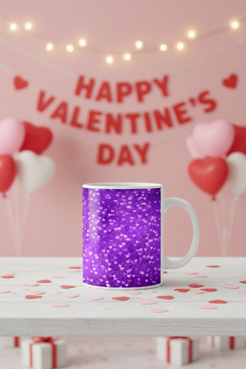 Purple Heart Pattern Ceramic Mug