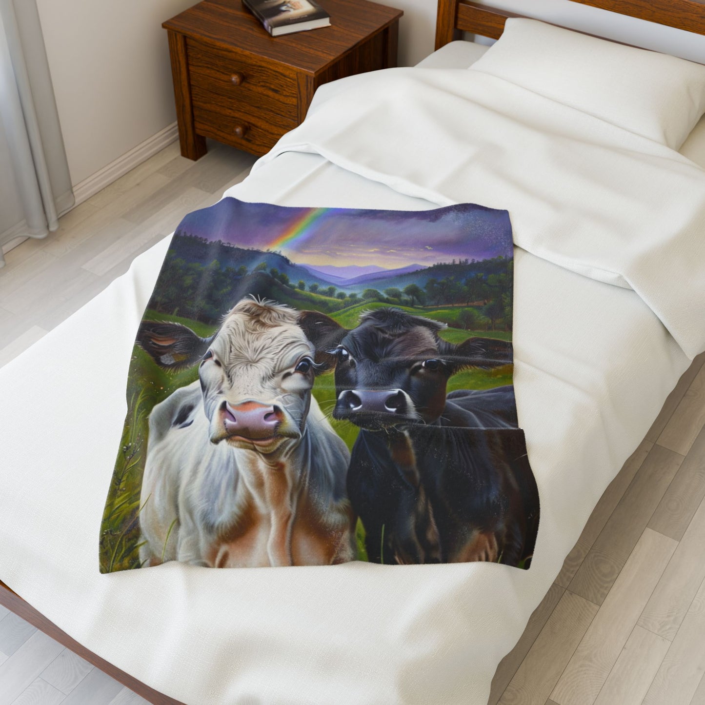 Rainbow Cows Velveteen Plush Blanket