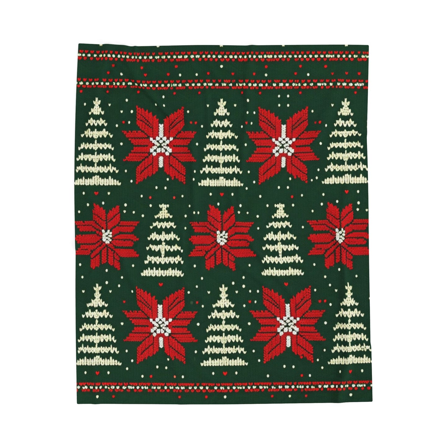 Christmas Poinsettia & Tree Velveteen Plush Blanket — Holiday Throw
