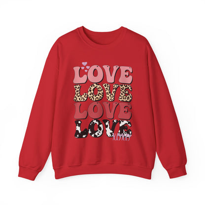 Love Pattern Crewneck Sweatshirt — Retro Leopard & Cow Print Graphic