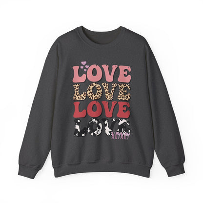 Love Pattern Crewneck Sweatshirt — Retro Leopard & Cow Print Graphic