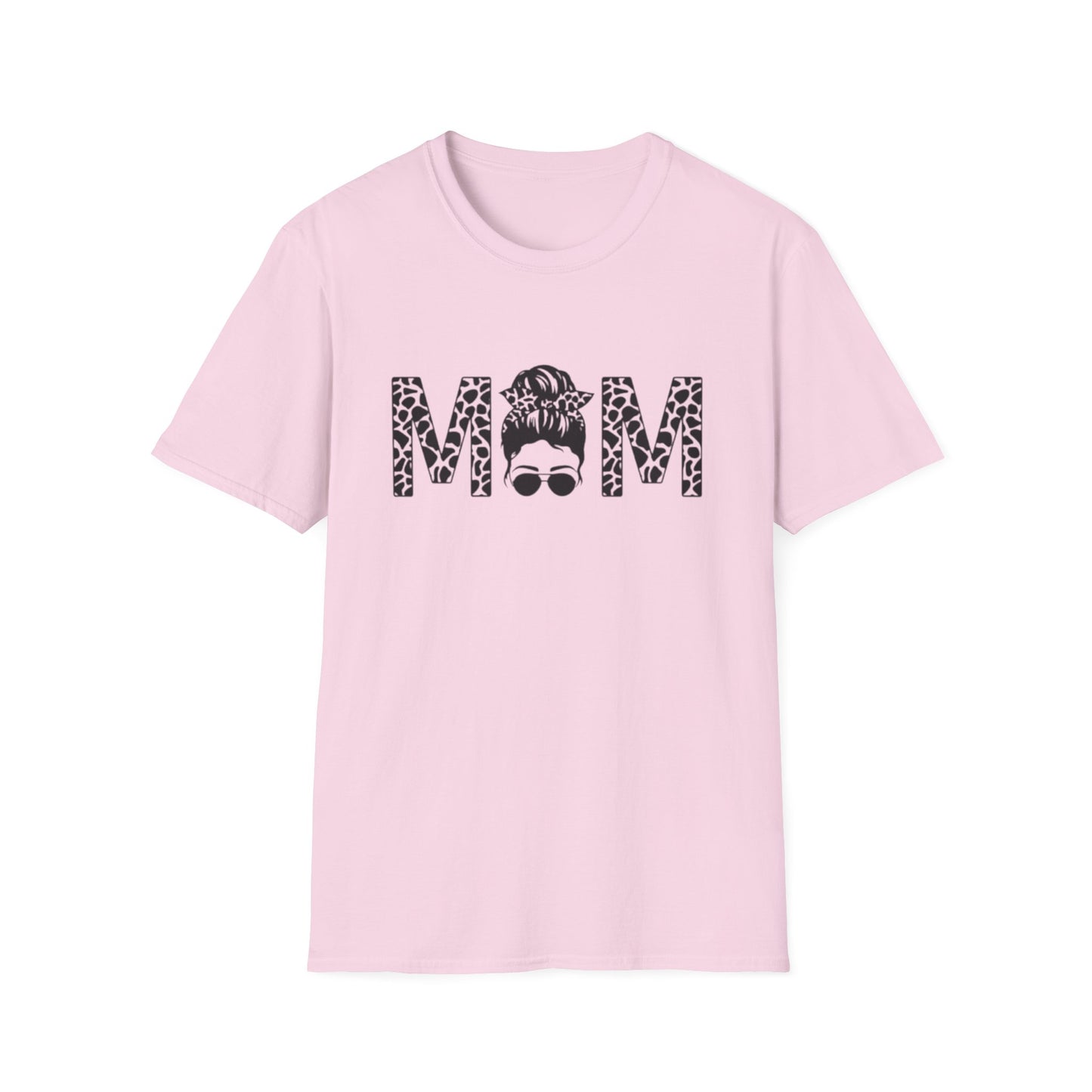 Mom Leopard Print Graphic Tee — Messy Bun & Sunglasses Mother's Day Shirt