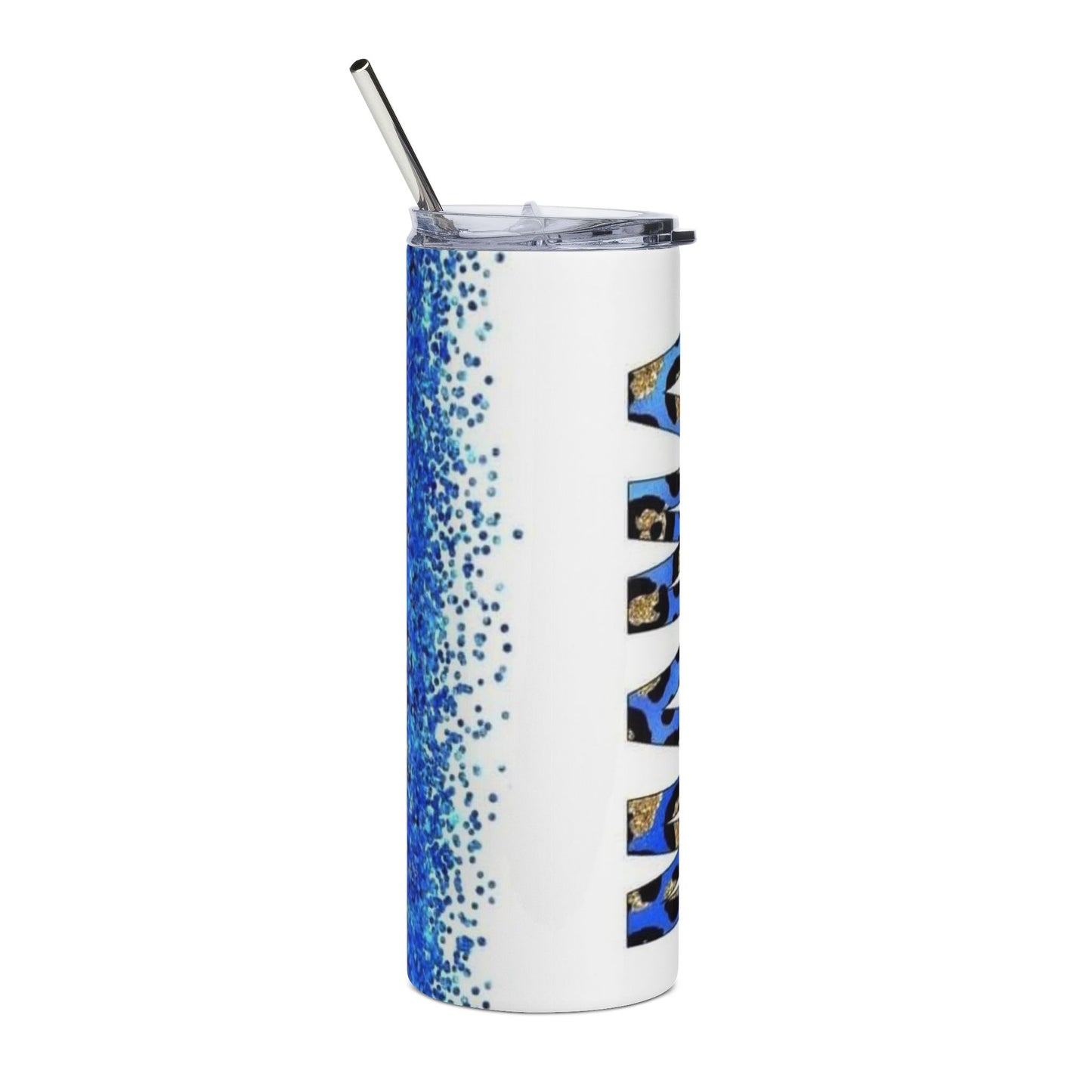20oz Blue Leopard Glitter Tumbler — Custom Name Option