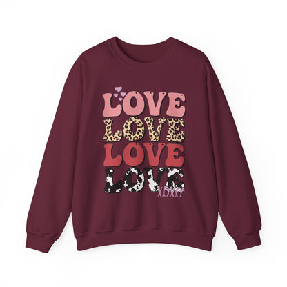 Love Pattern Crewneck Sweatshirt — Retro Leopard & Cow Print Graphic