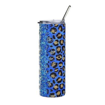 20oz Blue Leopard Glitter Tumbler — Custom Name Option