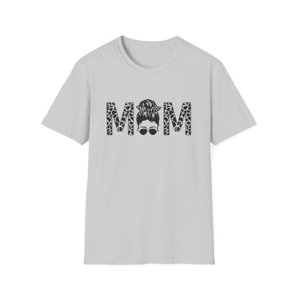 Mom Leopard Print Graphic Tee — Messy Bun & Sunglasses Mother's Day Shirt
