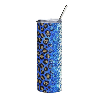 20oz Blue Leopard Glitter Tumbler — Custom Name Option