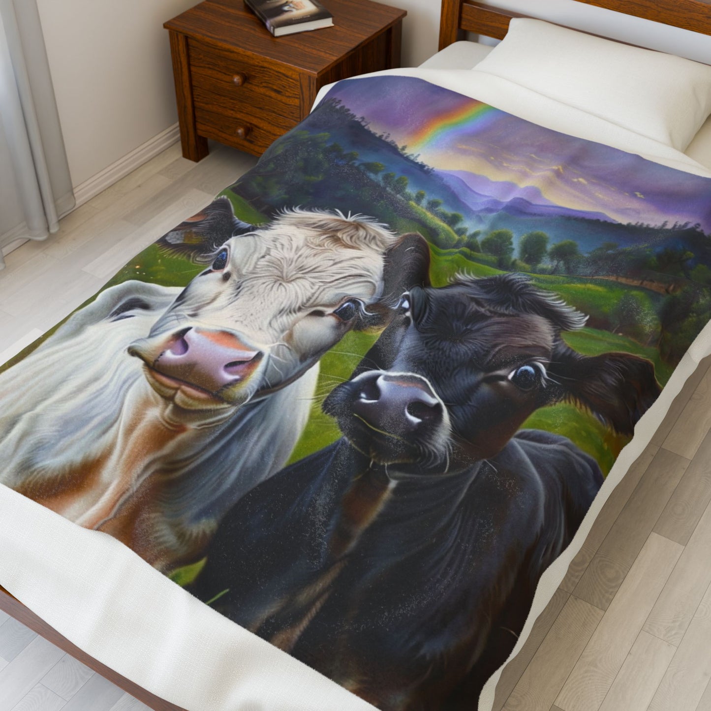 Rainbow Cows Velveteen Plush Blanket
