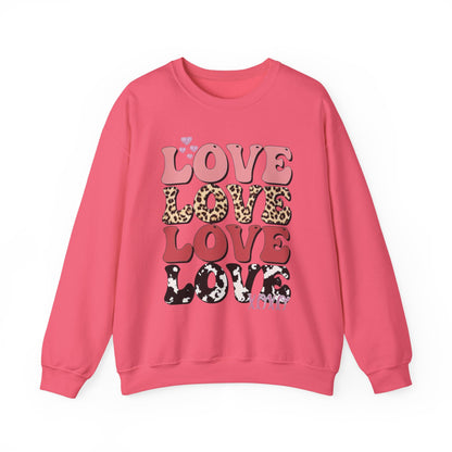 Love Pattern Crewneck Sweatshirt — Retro Leopard & Cow Print Graphic