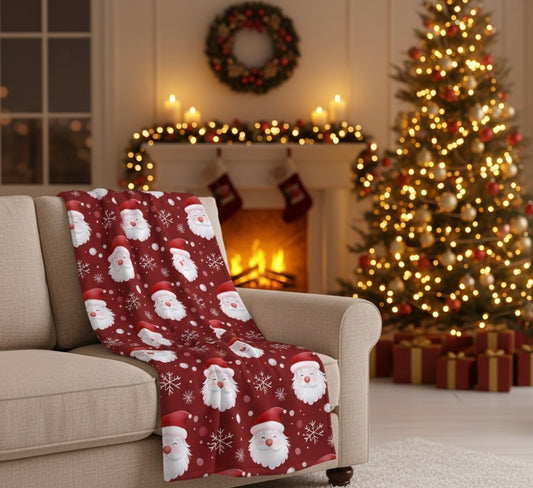 Santa Faces Velveteen Plush Blanket