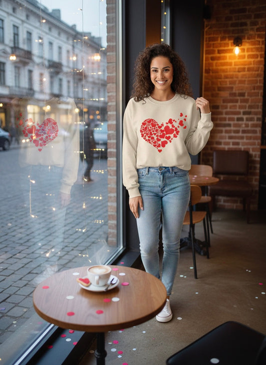 Valentine Red Heart Cluster Crewneck Sweatshirt