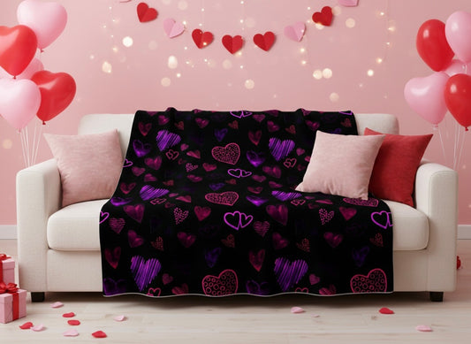 Purple & Red Heart Pattern Throw