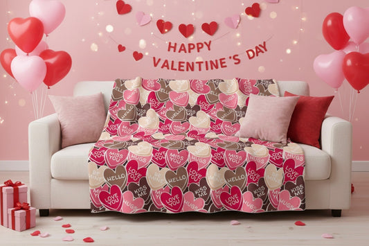 Valentine Conversation Hearts Velveteen Plush Blanket