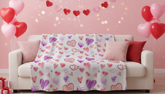 Valentine Heart & Butterfly Velveteen Plush Blanket