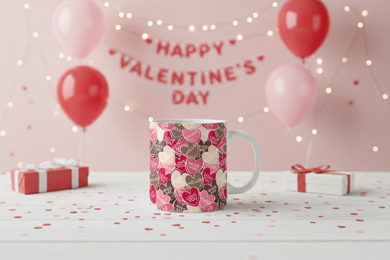 Conversation Heart Candy Pattern Mug