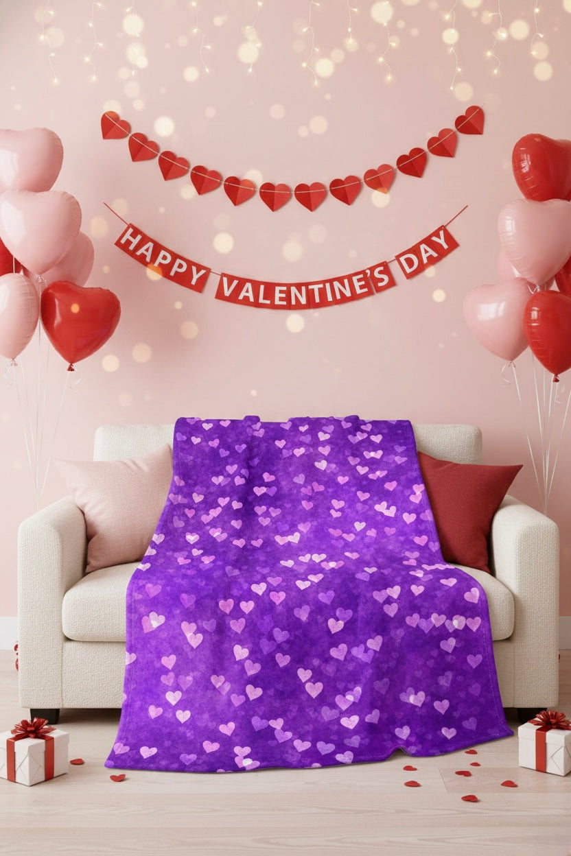 Purple Heart Pattern Velveteen Plush Blanket