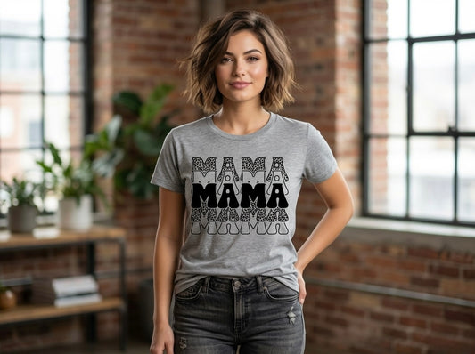 Mama Retro Stack T-Shirt — Bold Black & White Mom Graphic