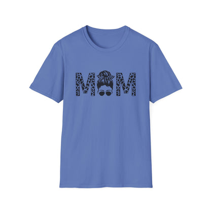 Mom Leopard Print Graphic Tee — Messy Bun & Sunglasses Mother's Day Shirt