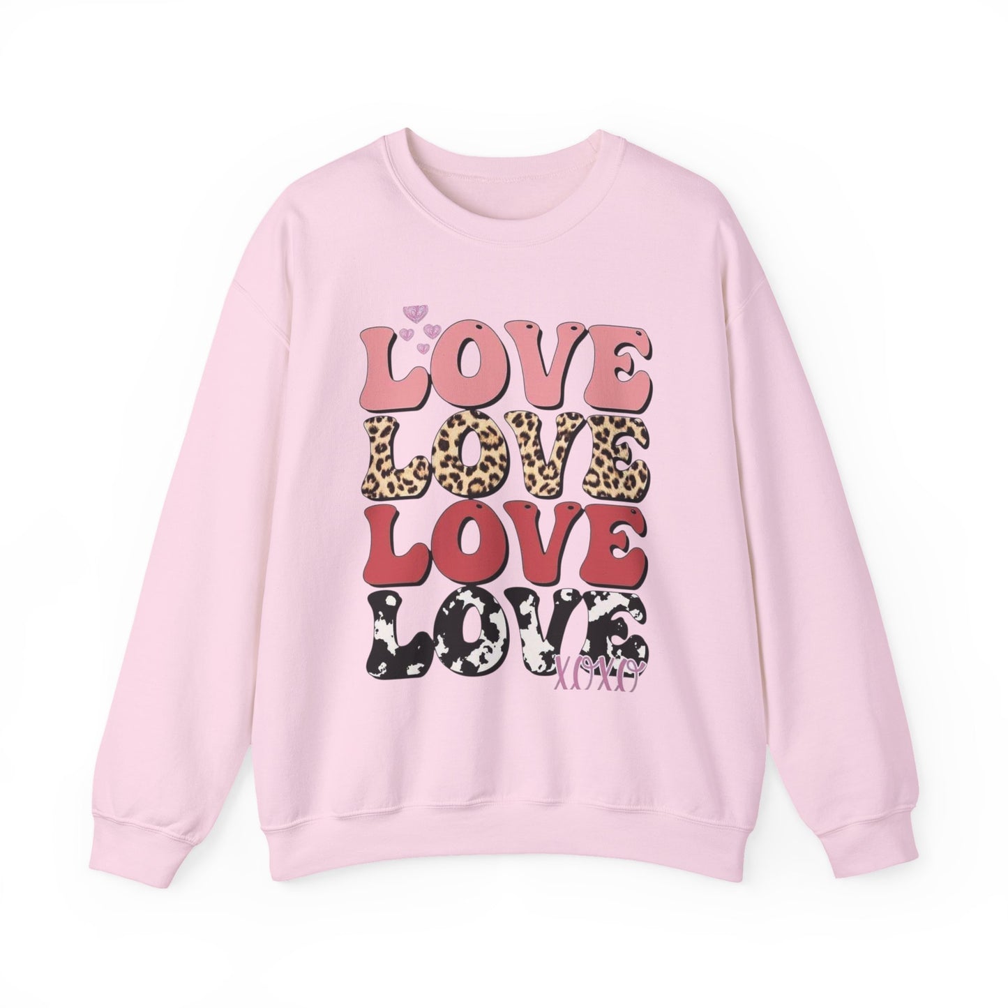 Love Pattern Crewneck Sweatshirt — Retro Leopard & Cow Print Graphic