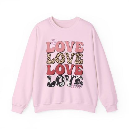 Love Pattern Crewneck Sweatshirt — Retro Leopard & Cow Print Graphic