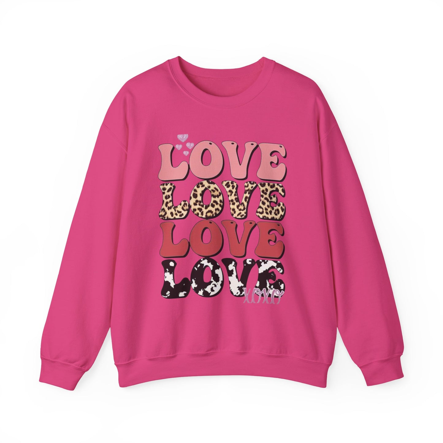 Love Pattern Crewneck Sweatshirt — Retro Leopard & Cow Print Graphic