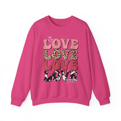 Love Pattern Crewneck Sweatshirt — Retro Leopard & Cow Print Graphic