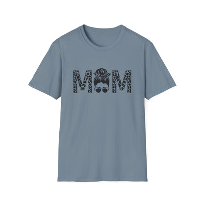 Mom Leopard Print Graphic Tee — Messy Bun & Sunglasses Mother's Day Shirt
