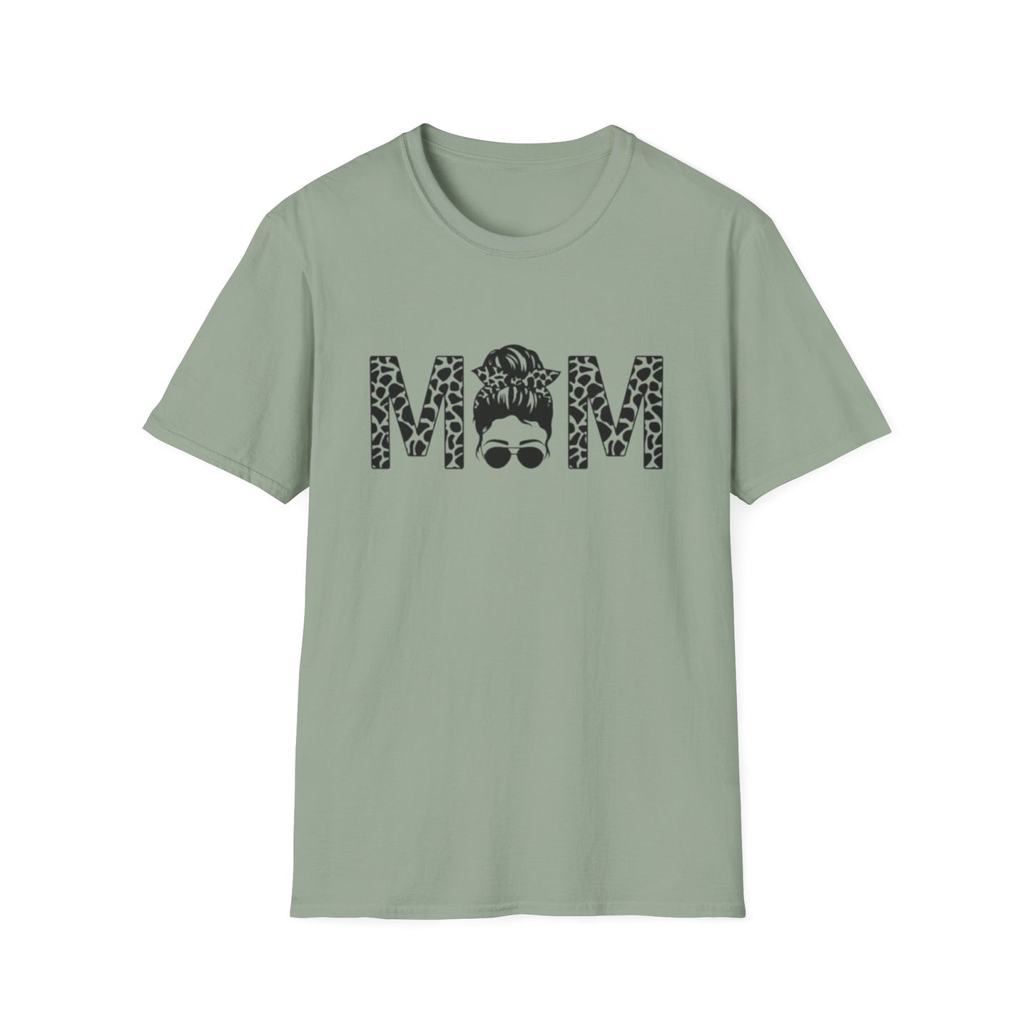 Mom Leopard Print Graphic Tee — Messy Bun & Sunglasses Mother's Day Shirt