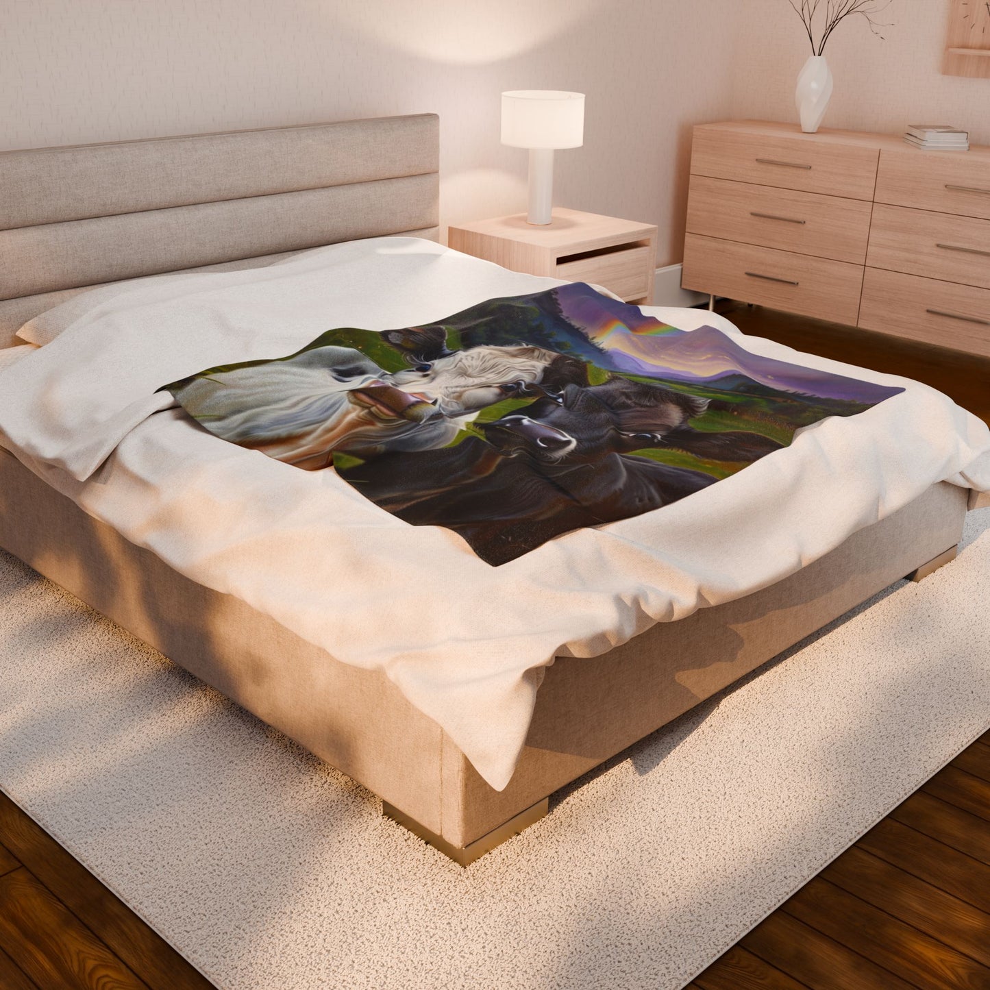 Rainbow Cows Velveteen Plush Blanket